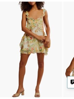 Free People Yellow Floral Ruffle Mini Dress